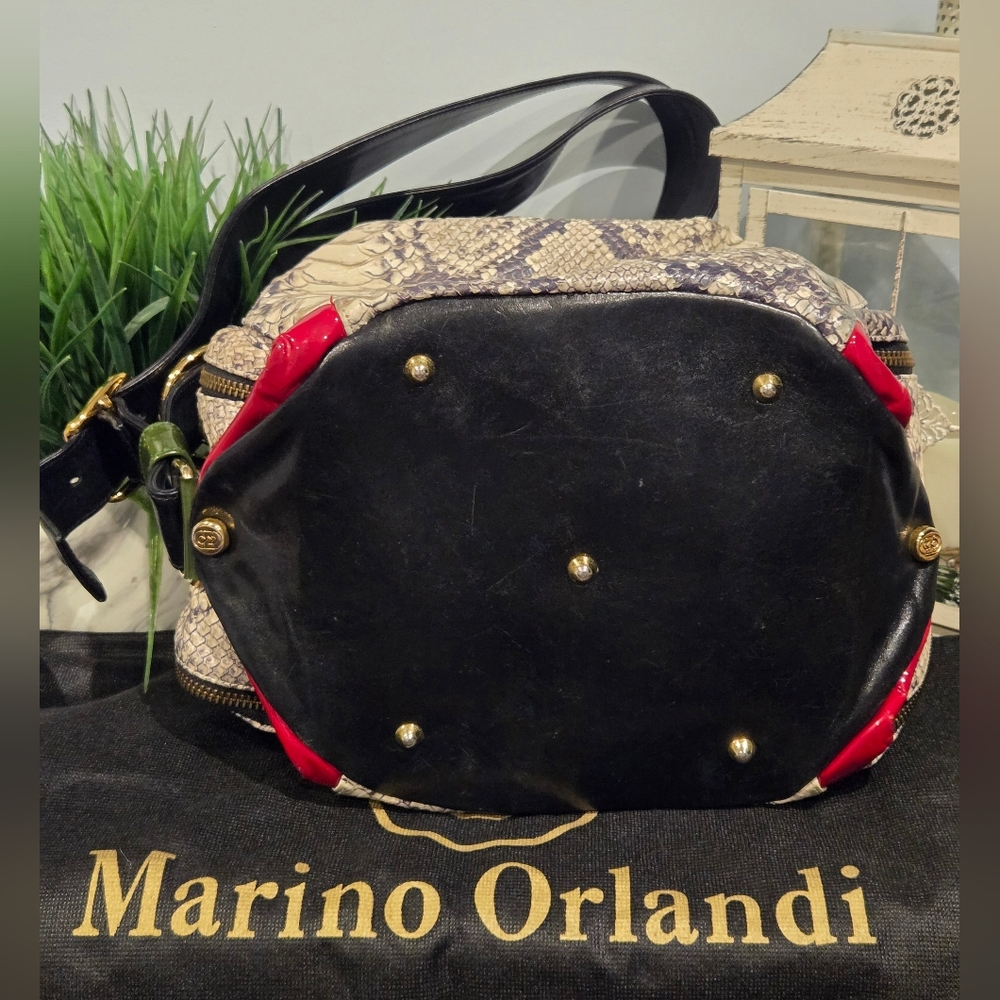 ***SOLD***Marino Orlandi Cream & Brown Snakeskin Sling Back Bag - Picture 11 of 14